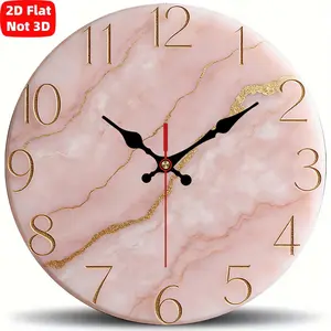 2D flat design. 1 piece set. Light luxury pink gold marble patterned wall clock, silent decorative wall clock, creative wall clock, suitable for bedroom, living room, and office decoration, 25/30cm (excluding AA batteries), 2D flat version