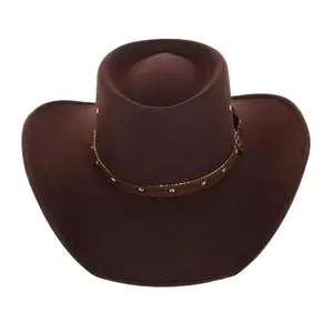 CTM Men's Felt Western Gambler Hat with Studded Hatband