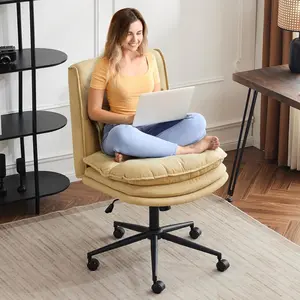summervibes Karlhome Cloud Criss Cross Legged Chair,18" High Back Armless Home Office Desk Chair with Wheels,Wide Adjustable Comfy Padded Seat Task Computer Chair,Modern Swivel Makeup Vanity Chair,Fabric