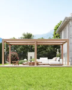 Louvered Pergola 12 ft x 20 ft, Outdoor Pergola with Adjustable Louvered Roof, Reinforced Aluminum Frame, Integrated Drainage System, Hardtop Gazebo for Patio, Deck, Wood Grain