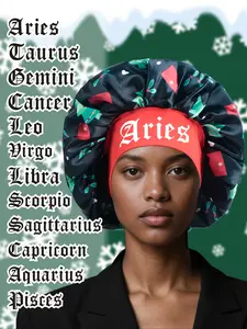 Christmas Tree Zodiac Print Sleep Cap, Unisex Soft Silk Satin Hat, Multi-Purpose Sleeping Bath Beauty Hair Care, Christmas Gift