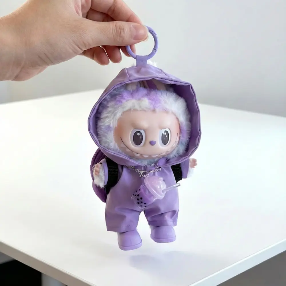 Labubu Doll Clothes Set - 5-Piece Softshell Jacket Outfit with Goggles, Water Bottle, Shoes, Backpack, Detachable, Stylish, Versatile, Fits 6.7-Inch Figures, Kids' Gift, Sports Costume Replacement Accessories