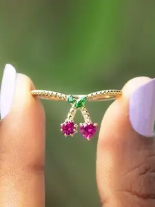 925 Sterling Silver Sweet Cherry Zirconia Ring - Playful Charm at Your Fingertips, Perfect for Both Daily Wear and Commuting
