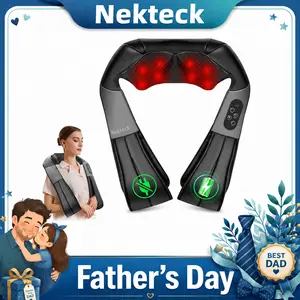 Nekteck mothersdaygift Cordless Shiatsu Neck & Back Massager with Heat - 8 Nodes, 3 Intensity Levels, Rechargeable Battery, Ergonomic Design for Pain Relief