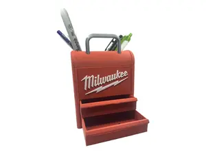 Milwaukee Toolbox Pen Holder with 2 Drawers | Desk Organizer | Unique Gift for Tool Lovers