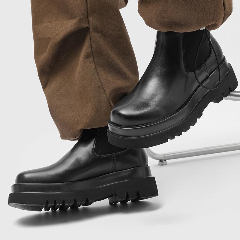 Men's Platform Chelsea Boots Black Height Increase Cleanfit Casual Business