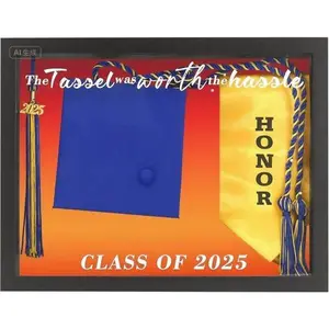 "Class of 2025 Keepsake Display 12.5x16.5 Graduation Shadow Box with Inspirational Quote, Black Wooden Frame, Wall Decor for Graduates, Party Decoration Gift, Reusable Memorabilia Holder" Decorative Glass Photo Window