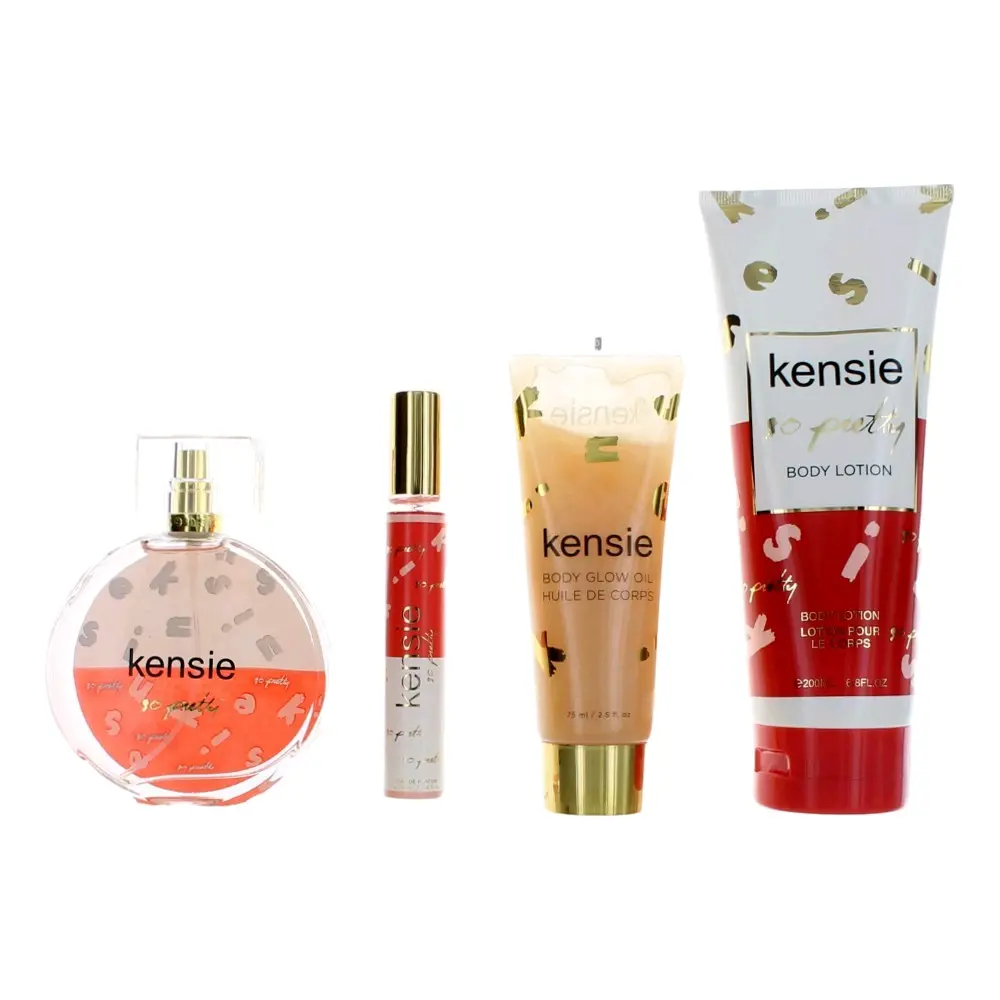 Kensie So Pretty by Kensie, 4 Piece Gift Set for Women, Body Oil, Lotion, Fragrance Sets, Multi-Pack, Scenarios, 3.4 Oz, Body Care, Scented, Scene, Feel Sassy, Floral, Romantic Date Night, Tangerine