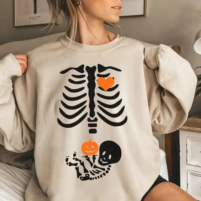 Funny Skeleton Maternity Sweatshirt for Halloween 2025, Pregnancy Announcement Costume for New Moms, Fall Baby Bump Sweater for Expecting Women, Cute