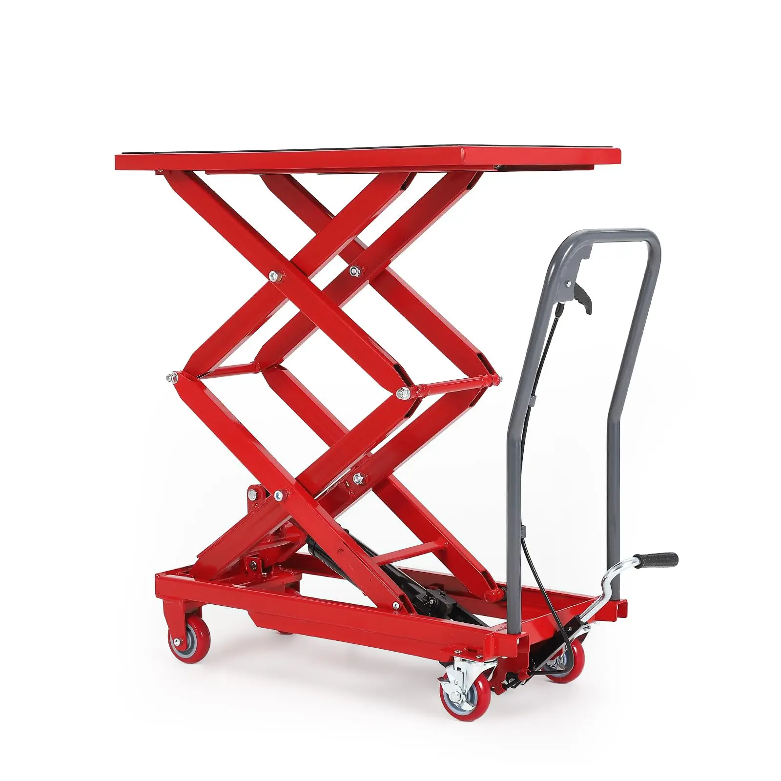 Garvee Upgraded 330LBS Red Double Scissor Hydraulic Lift Table Cart, 50" Lifting Height with Non-Slip Pad, Mobile Trolley for Material Handling & Transportation