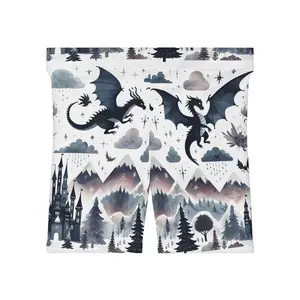 Fantasy Dragons Castle Women's Biker Shorts for Cycling, Yoga, Workout, Running, Exercise