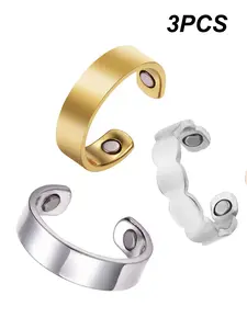 Women's 99.99% Pure Copper Ring Set, 3 Magnetic Rings, Super Strong Magnet, Adjustable Size, Sexy Style, All Seasons, Stacking Ring Set