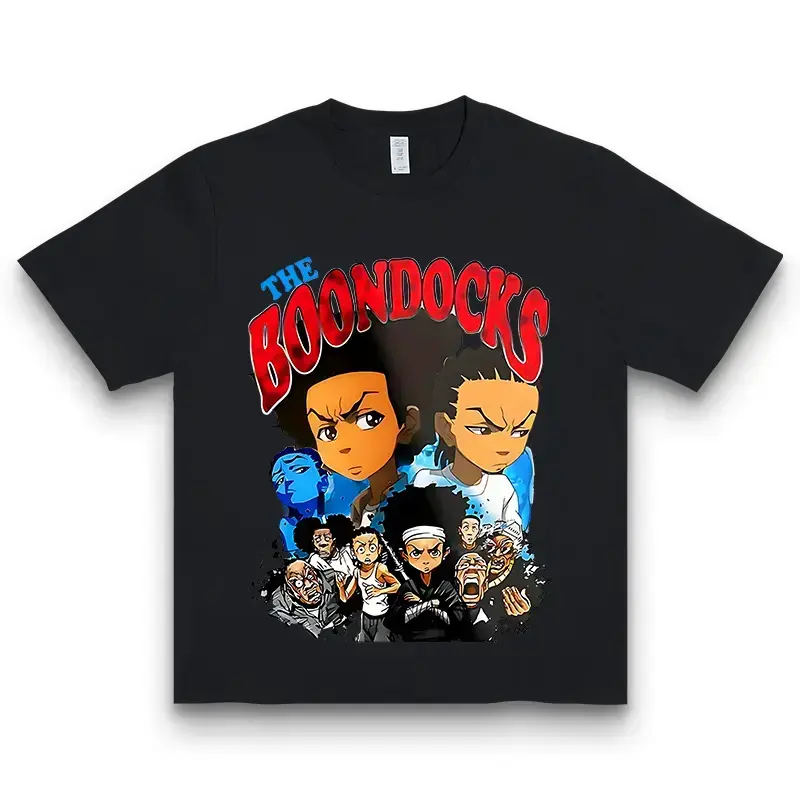 [Graphic Tee]  The Boondocks Animated Character Graphic T-Shirt, Retro Cartoon Streetwear Tee, Vintage Anime Inspired Short Sleeve Crewneck Top, Y2K Pop Culture Shirt,Casual Unisex Graphic Tee For Men & Women, Funny Cartoon Fan Gift,Everyday Summer Outfit