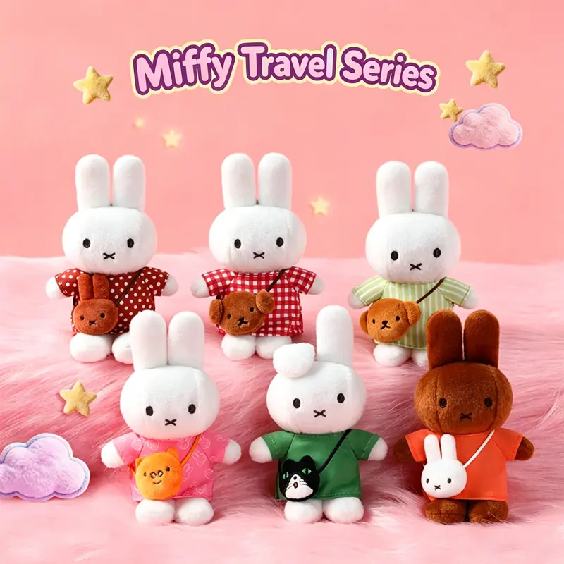 Miffy Travel Series Plush Blind Box. Lovely Travel-Themed Miffy Rabbit Figure, Soft Plush Material, Can Be Used As Bag Pendant Or Desktop Ornament, Exquisite Official Merchandise. Stylish Mystery Box Toy And Wonderful Surprise Gift For Miffy Fans