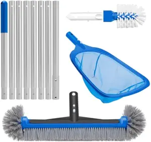 4-in-1 Deluxe Pool Cleaning kit, Pool Cleaning Tools -13.4'' Fine Mesh Skimmer Net with 10Ft Adjustable Pole, 17.3'' Swimming Pool Brush & Extra Brush Head for Cleaning Inground & Above Ground Pools