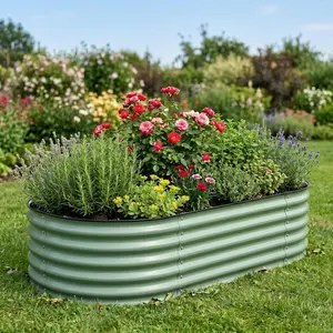 Galvanized Steel Raised Garden Bed, Green Anti-Cut Strips, Rust Resistant Open Bottom Outdoor Planter Box for Vegetables Flowers Fruits