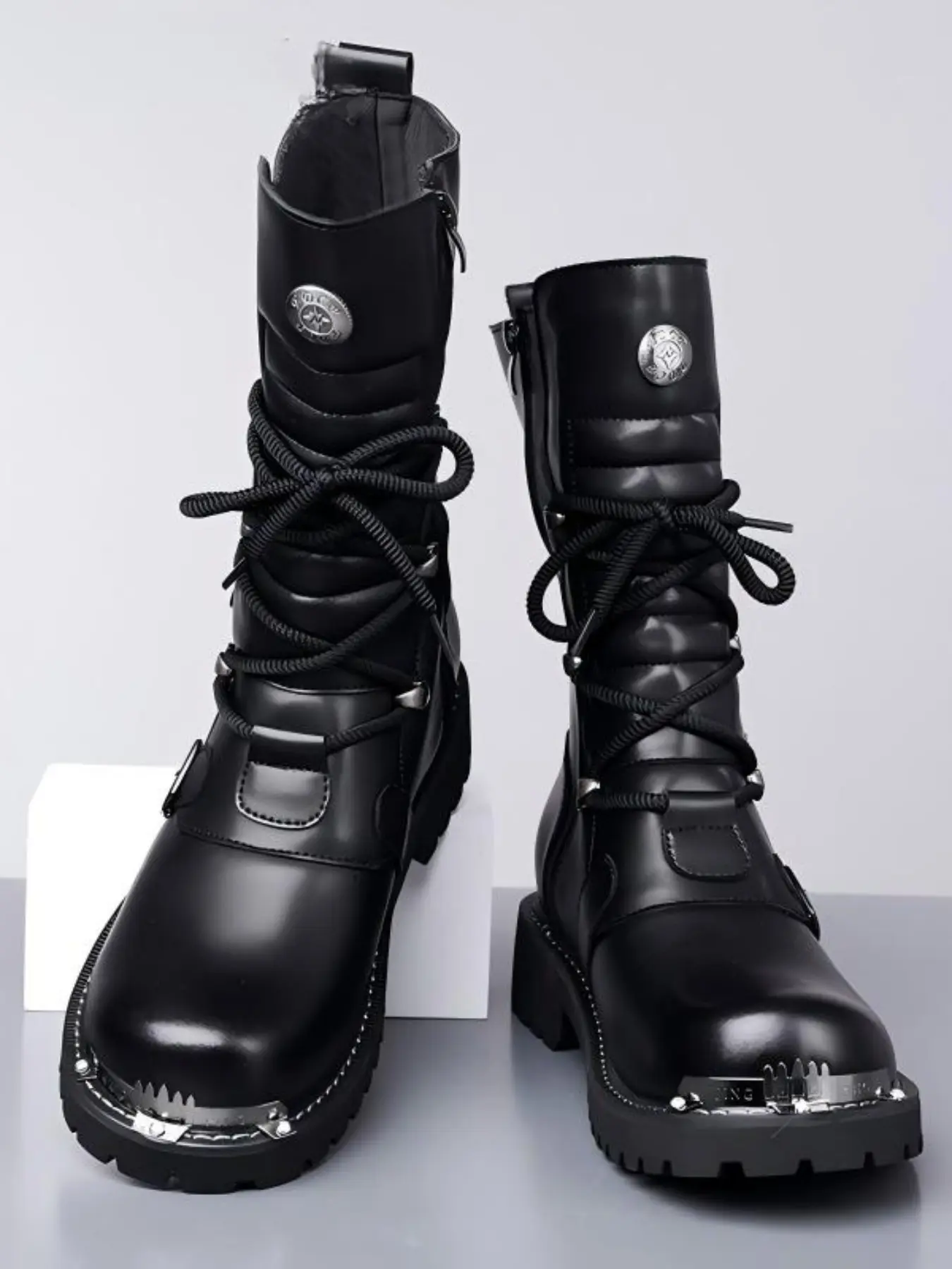 Men's High-Quality Large Size Trendy Fashion Boot Motorcycle Boots, Metal Toe Side Zipper Breathable Anti-Slip Rubber Long Tube Knight Boots Footwear
