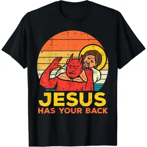 Retro Christian Jiu Jitsu T-Shirt |   Jesus Has Your Back Casual Short Sleeve for Men Women & Kids