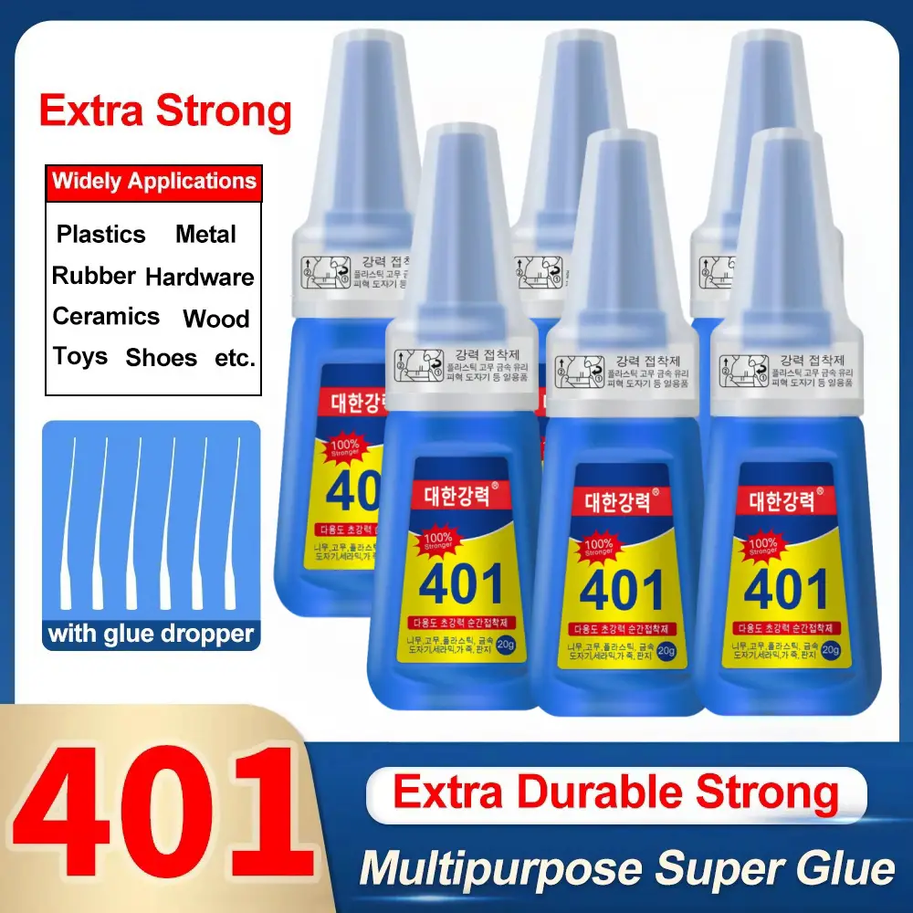 401 Super Glue - Ultra-strong Adhesive, Multi-Purpose, Clear, Fast Bonding, Non-Toxic, Shoe Glue, Wood Glue, Metal Glue, Nail Glue, Plastic Glue, Fabr