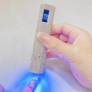 usb rechargeable rhinestone decorated nail lamp, portable nail dryer with lcd display, professional nail art tool for home & salon use