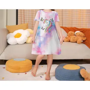 Girls Nightgowns Kids Nightdress 3-10 Years Toddler Pajamas Fantasy Princess Sleepwear Short Sleeves Nightie