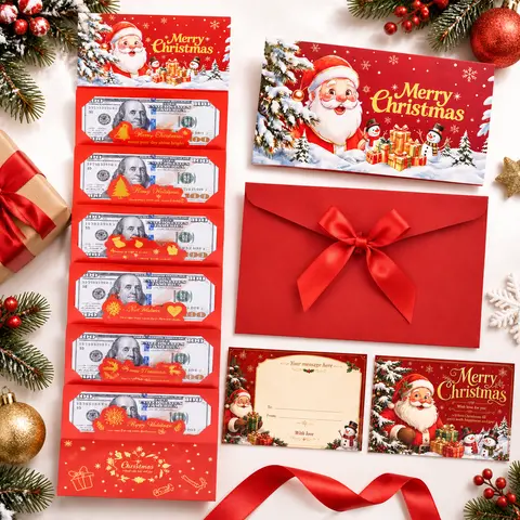 Christmas Aesthetic Holiday Theme Money Envelopes - 1/2/4 Pcs Luxury Paper Cash Holder, DIY Storage with 6 Folding Slots, Gift Card & Exquisite Greeting Card Organizer for Family (Office Stationery)