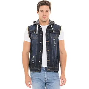 SKYLINEWEARS Men Sleeveless Vest Biker Hooded Jean Denim Jacket Casual Clothes