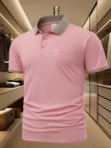 Cross [Golf Style] Men's Professional Polyester Polo Shirt, Sports and Leisure, Stylish and Comfortable, Classic Short Sleeve T-shirt, Men's Wear resistant and Durable, Athletic Sports Clothing, Multi color in