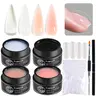 Fcozpjk Builder Gel for Nails, 4Colors Thickening Builder Nail Gel Clear Milky White Nude Pink Nail Strengthener Builder Gel Kit with Brush Pen Soak Off UV Gel Nail Extension Manicure Supplies