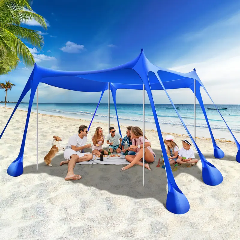 10x10 FT UPF50+ Sun Protection Beach Tent, Outdoor Camping Canopy with 8 Sandbags, 4 Stability Poles, Essential Sun Shelter for Sand, Fishing