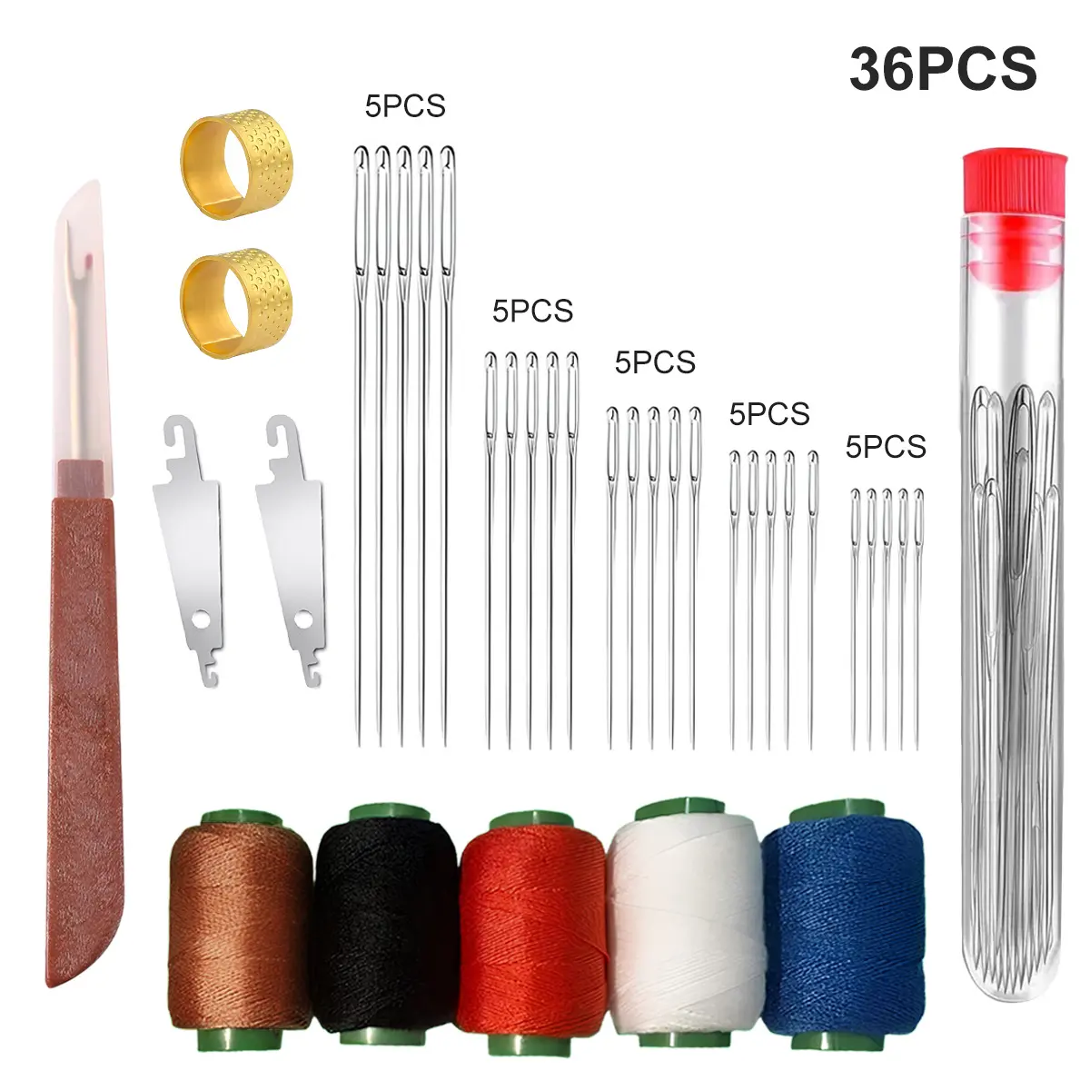 Sewing Kit Multi-Size 36-Piece Big-Eye Hole Steel Needles & Thread, Portable Set, Needle Crafts Kit, Sewing Supplies Crafts for Beginners, Hand Repair Tools