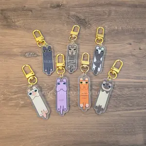 Long Cat & Dog Acrylic Double Sided Keychains with Gold Colored Clip