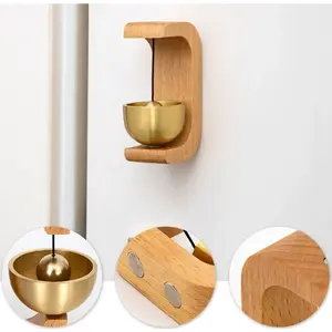 Natural Wood Color C-Shaped Doorbell, Entrance Door Bell Dopa Wind Chime Magnetic Copper Bell, Moving Gift Refrigerator Magnet Hanging Decor