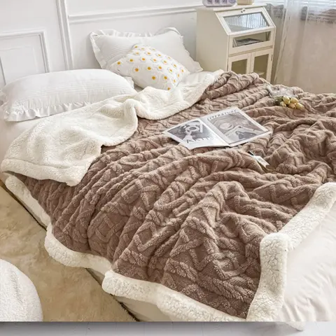 【DR】Crocheted Soft Cozy Warm Fleece Blanket - Thick All-Season Thermal Bedding, Machine Washable, Non-Shedding Solid, Multi-Size for Indoor Home Decor & Gifting