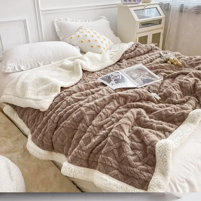 【DR】Crocheted Soft Cozy Warm Fleece Blanket - Thick All-Season Thermal Bedding, Machine Washable, Non-Shedding Solid, Multi-Size for Indoor Home Decor & Gifting