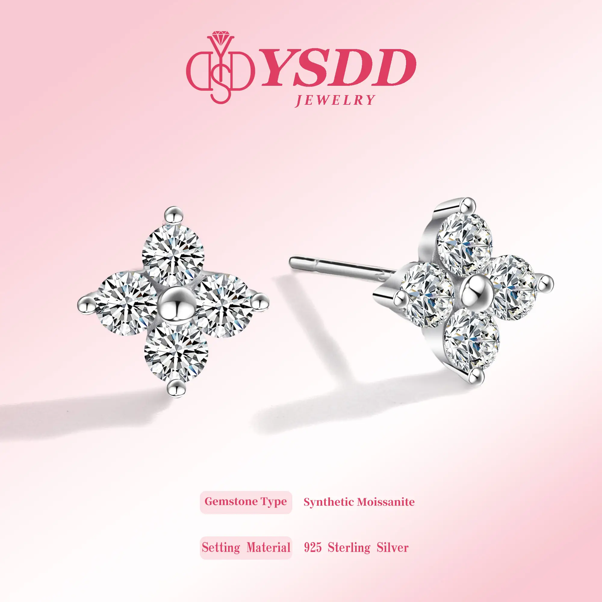 【#345 Lucky Clover】Dainty Clover Earring Synthetic Moissanite in 925 Sterling Silver 0.8 each/1.6 in total Trendy Hypoallergenic For Women