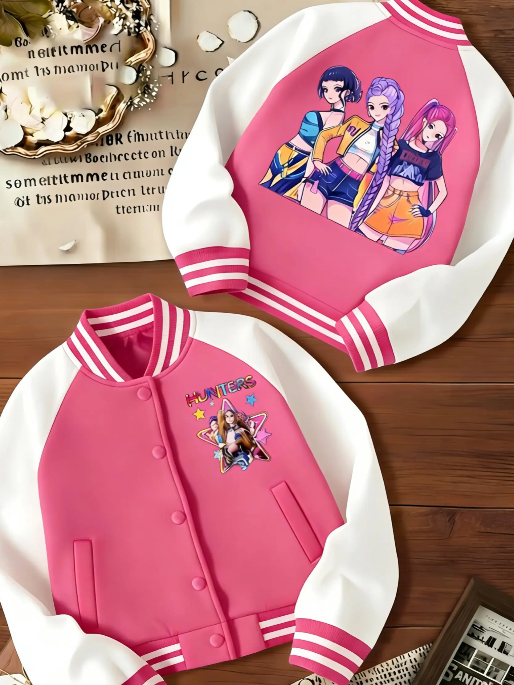 Short Sleeve Graphic Anime Jacket, Slim Cut Clothes for Teen Girls with Elastane Fabric for Sports and Easy Movement, Jacket Coats, Sporty Chic