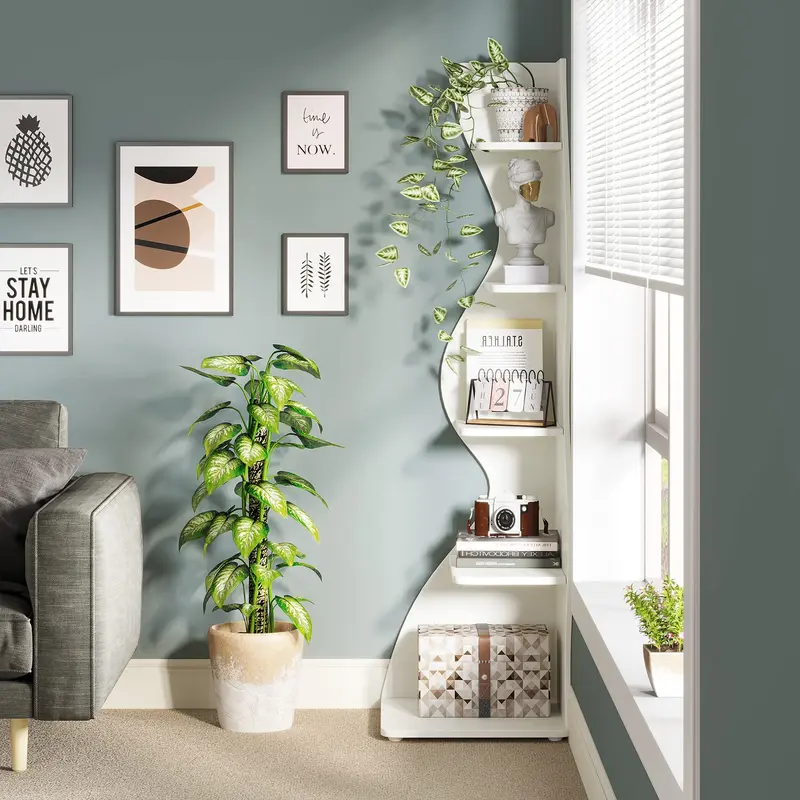 Tribesigns Modern 5-Tier Corner Bookshelf for Home Decor