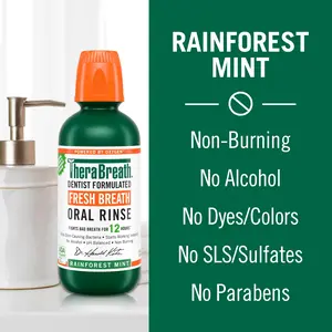 TheraBreath Fresh Breath Mouthwash, Rainforest Mint, Alcohol-Free, 16 Fl Oz (2-Pack) Oral Restore