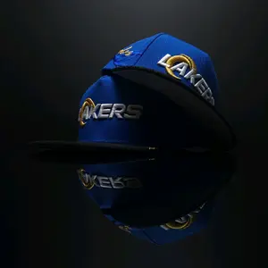 Rams x Lakers Zero Two White Snapback Hat with Black Brim and Gold Embroidery