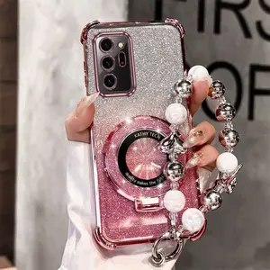 Note20 Ultra Mom Series Fashion Strap Lanyard Phone Holder Protective Case For Compatible With Samsung Galaxy Note 20 Ultra PC Cover and Durable Glittery Bling Style Glitter Protector Cases