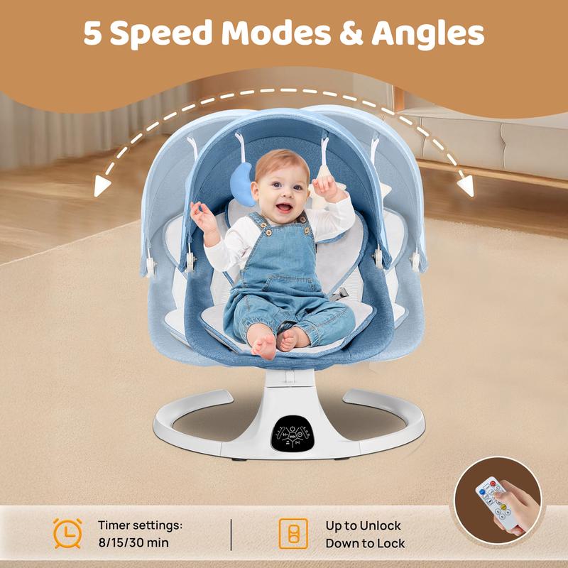 Baby Gift Electric Baby Swing for Infants with 5 Speeds,10 Lullabies,Adjustable Sound Volume,Baby Rocker, Baby Bouncer,Baby Electric Bassinet,Indoor & Outdoor Use,Remote Control,Grey