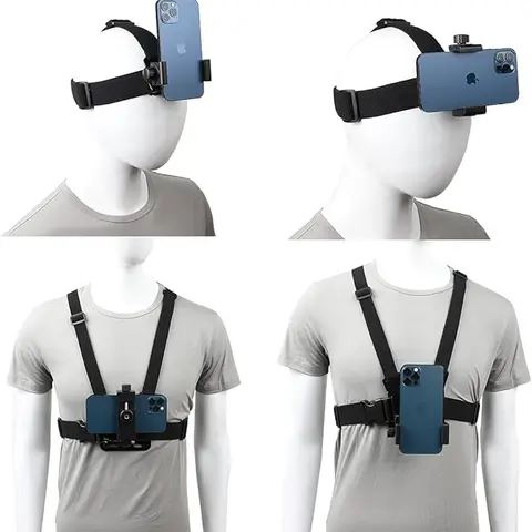 Wearable Adjustable Detachable FPV Chest & Head Strap Mount - Primary Plastic Universal Action Cam Body & Camera Attachment Phone Holder for Smartphones, GoPro Hero 6, Garmin, Dragon Touch Cameras - Ideal for Sports Vlogging, Primary One