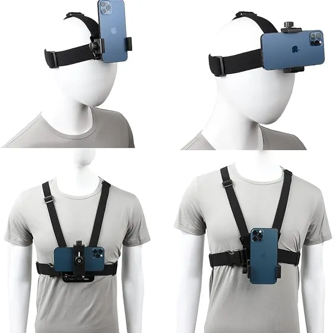 Wearable Adjustable Detachable FPV Chest & Head Strap Mount - Primary Plastic Universal Action Cam Body & Camera Attachment Phone Holder for Smartphones, GoPro Hero 6, Garmin, Dragon Touch Cameras - Ideal for Sports Vlogging, Primary One