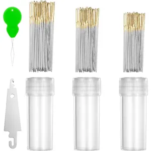 90 Pieces Cross Stitch Needles 22 & 24 & 26 Gauge Golden Large Eye Stainless Steel Hand Sewing Embroidery Needles in Clear Box with 2 Needle Threader