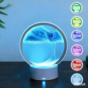 Moving Sand Art Table Lamp, 1 Count USB Powered Craft Quicksand Light, 3D Natural Landscape Flowing Sand Night Light, Home Decor, Dimmable Moving Hourglass Night Light, Colorful Lights without Battery