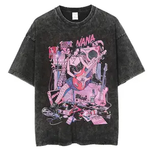 Japanese Anime Nana Osaki Print Vintage Washed Tshirt Harajuku Streetwear Graphic Tee Summer Short Sleeve Cotton Top Unisex Casual Loose Fit T Shirt