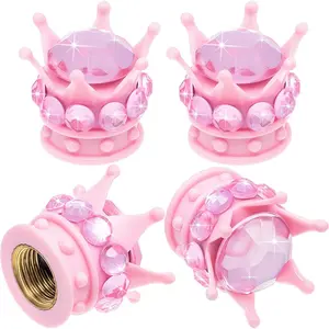 Bling Tire Stem Valve Caps, Crystal Diamond Universal Copper Core Valve Caps for Cars, SUVs, Trucks, Bikes, Motorcycles (Pink)