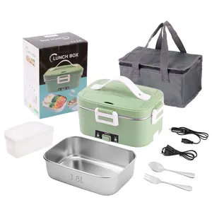 Electric Heating Lunch Box 1.8L Portable Food Warmer for Work Home Car Truck Office with Fork Spoon and Insulated Carry Bag 12V/24V/110V Convenient to Carry Out Gifts Tableware Boat Thermal Steel