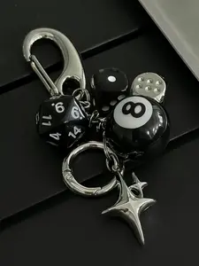 A star&dice&billiards design keychain, fashionable DIY acrylic men's and women's car keychain, fashionable aluminum alloy stainless steel chain, birthday gift accessories, bag accessories, Keychain For Bags, Stylish Keychain